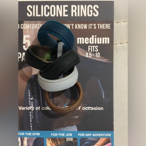 Everyrings 10pc blue gray black silicone rings set size medium new - Picture 9 of 10